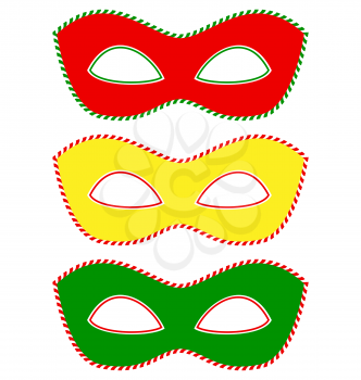 Three masks colored like traffic light isolated on white background