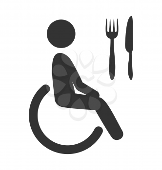 Disability man pictogram flat icon cafe isolated on white background
