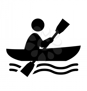 Summer Water Sport Pictogram Row on Boat Flat People Icon Isolated on White Background