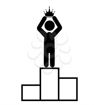 Winner People Man First Place with Crown Flat Icons Pictogram Isolated on White Background