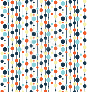 Seamless bright fun abstract vertical pattern with multicolored circles isolated on white background