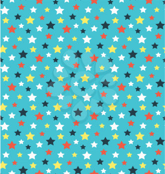 Seamless bright abstract pattern with stars isolated on blue background