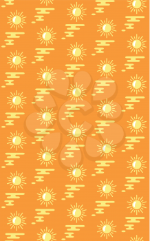 Summer bright pattern with suns and water isolated on orange background
