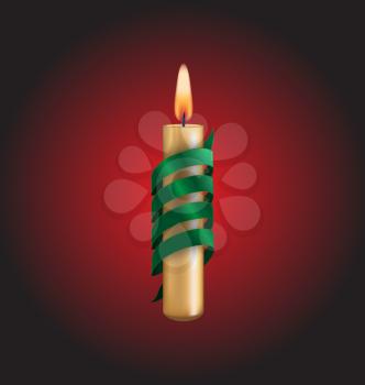 Candle with green spiral tape on red background