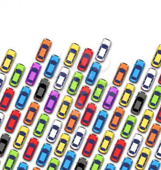Traffic jam on the road with cars isolated on white background