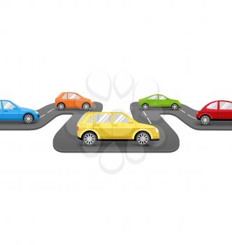 Multicolored Cars on Road. Perspective Transport Background