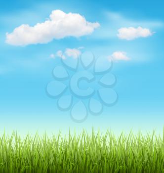 Green Grass Lawn with Clouds on Light Blue Sky