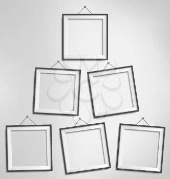 Six black modern blank frames isolated on grayscale background