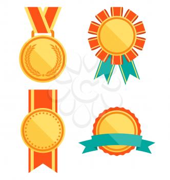 Golden Premium Quality Best Flat Labels Medals Collection Isolated on White Background
