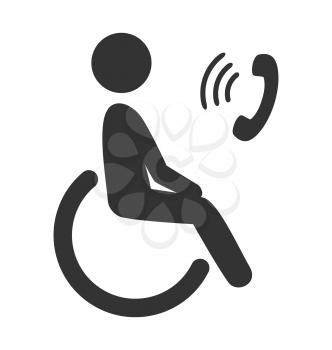 Disability man pictogram flat icon phone isolated on white background