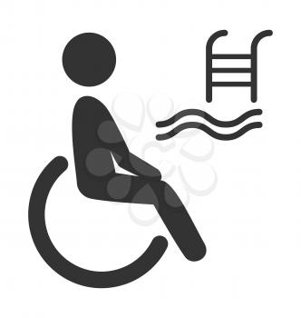 Disability man pictogram flat icon pool isolated on white background