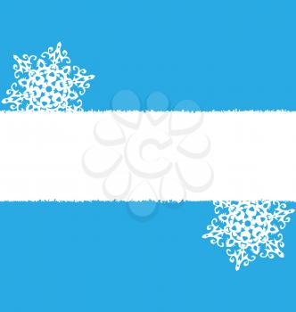 White snowflakes with empty place on blue