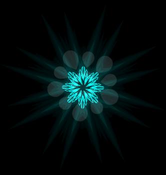 Self-illuminated cyan snowflake isolated on black background
