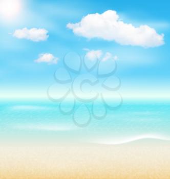 Beach Seaside Sea Shore Clouds. Summer Holiday Vacation Background