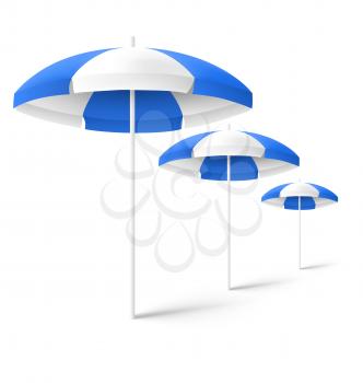 Blue sun beach umbrellas isolated on white background