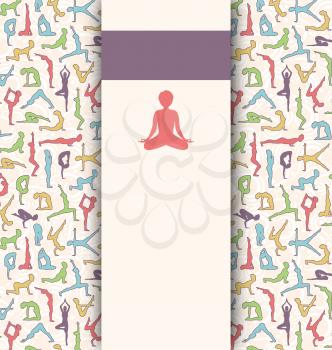 Yoga Lifestyle Card with Women in Asanas Poses on Beige Background