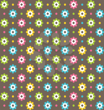 Bright fun abstract seamless pattern with flowers 