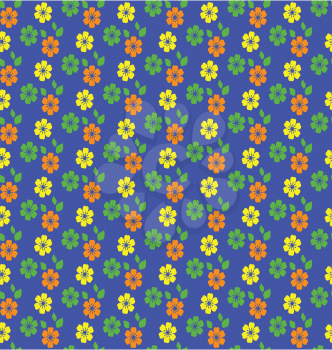 Seamless bright summer pattern with flowers isolated on blue background