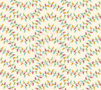 Seamless Winter Holidays Pattern with Christmas Lights Isolated on Beige Background