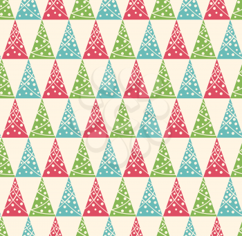 Seamless Winter Pattern with Stylized Decoration Christmas Trees Isolated on Beige Background