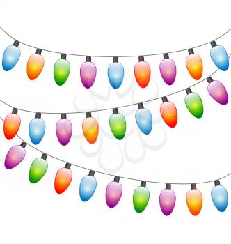Multicolored led Christmas lights garlands isolated on white background