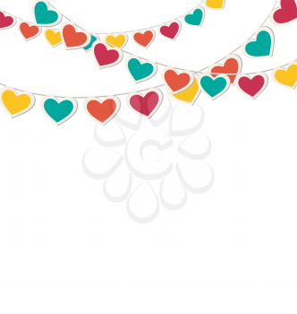 Multicolored hearts buntings garlands isolated on white background