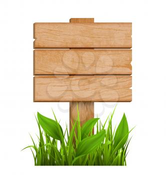 Wooden Signpost with Grass Isolated on White Background