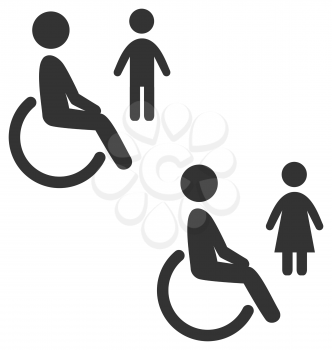 Disability man pictogram flat icon wc female male isolated on white background