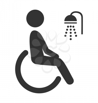 Disability man pictogram flat icon shower isolated on white background