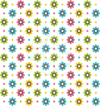 Bright fun abstract seamless pattern with flowers isolated on white background