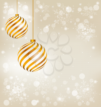 Golden spiral christmas balls in snowfall