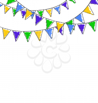 Multicolored hand-drawn buntings garlands in national brazil colors isolated on white background