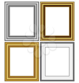 Four multicolored silver and golden frames isolated on white background