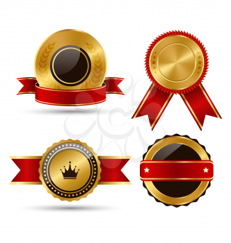 Golden Red Black Premium Quality Best Labels Collection Isolated on White Background