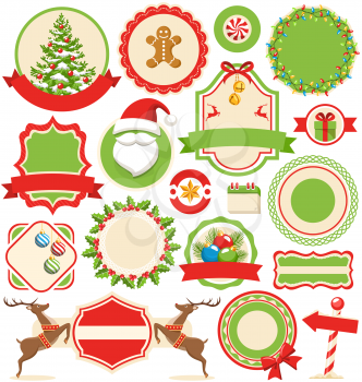 Set of Christmas Winter Labels Icons Flat Collection Isolated on White Background 