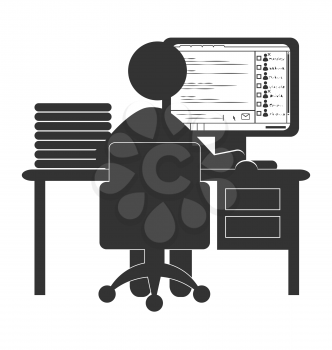 Flat office computer icon with chat isolated on white background