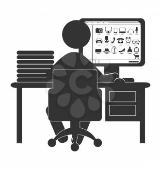 Flat computer icon with online store isolated on white background