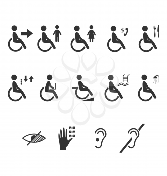 Disability people information flat icons pictograms isolated on white background