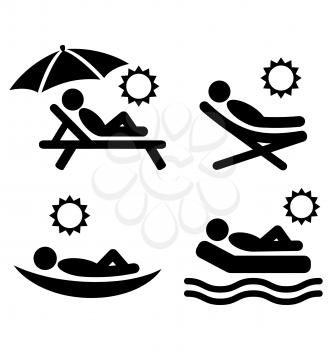 Summer relax sunbathing pictograms flat people icons isolated on white background