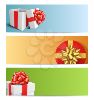 Three Festive Christmas Cards with Gift Boxes Isolated on White Background