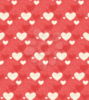 Seamless Festive Love Abstract Pattern with Hearts on Red Background