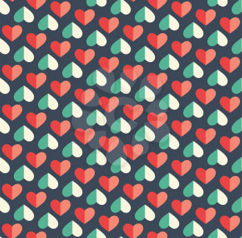 Seamless Festive Love Abstract Pattern with Hearts on Dark Blue Background
