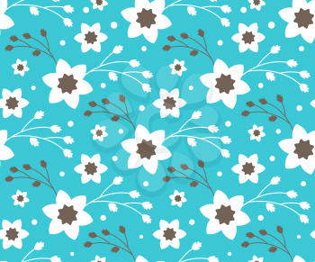 Seamless Bright Fun Abstract Spring Flower Pattern Isolated on Blue Background