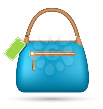 Blue woman spring bag with sale label isolated on white background