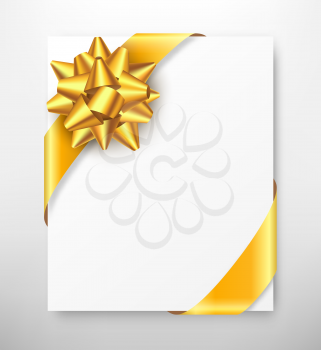 Celebration Paper Greet Card with Golden Festive Ribbon Bow on Grayscale Background