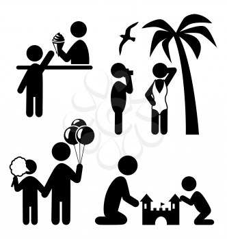Summertime pictograms flat people icons isolated on white background