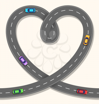 Seamless Heart Road with Cars on Beige Background