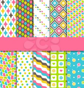 Set of 10 seamless bright fun abstract patterns