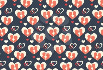 Seamless Festive Abstract Pattern with Love Couple and Hearts
