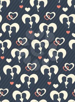 Seamless Festive Abstract Pattern with Love Couple and Hearts